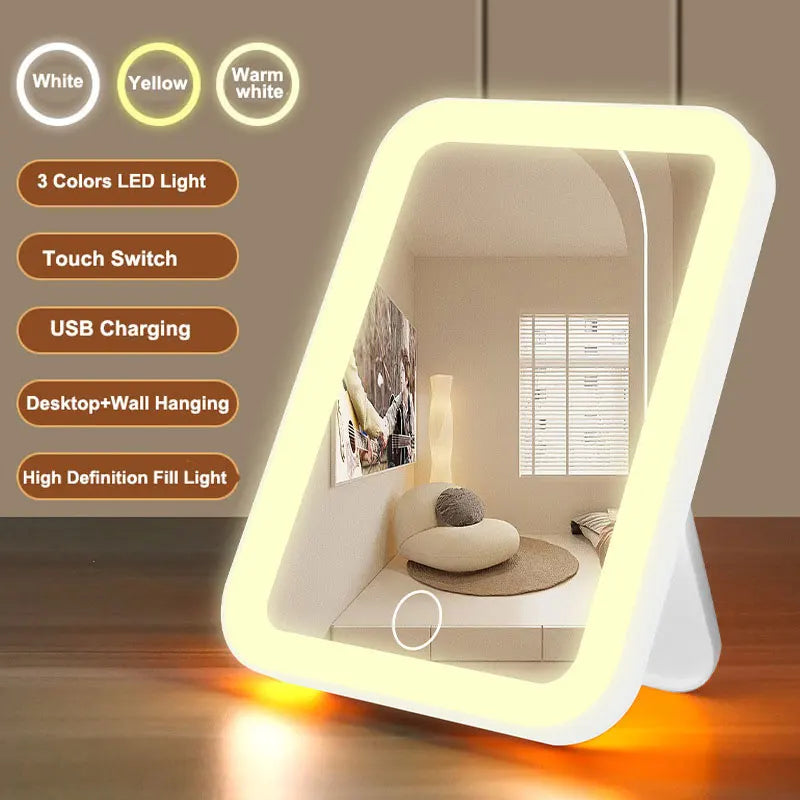 LED Vanity Mirror — 3 Color Modes, Touch Dimming & USB Rechargeable | VibeLux