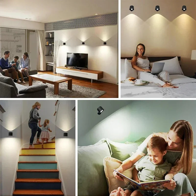 Wireless Magnetic Wall Lamp – 360° Rotating LED Reading Light with Remote Control