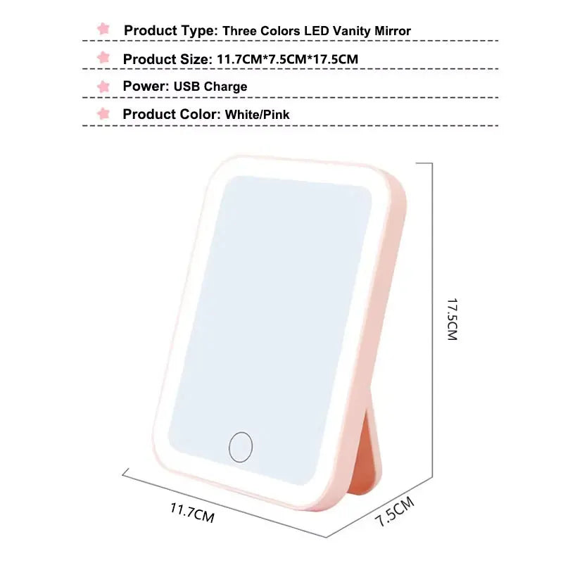 LED Vanity Mirror — 3 Color Modes, Touch Dimming & USB Rechargeable | VibeLux