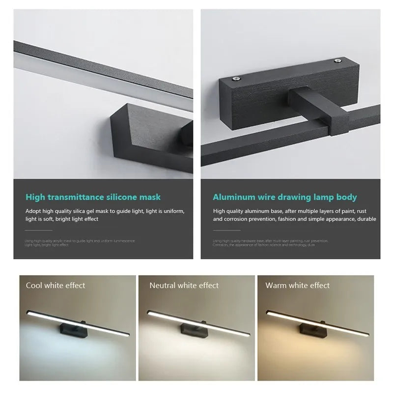 Modern LED Mirror Light – Bathroom Vanity Wall Lamp (Black/White, 40cm & 60cm)