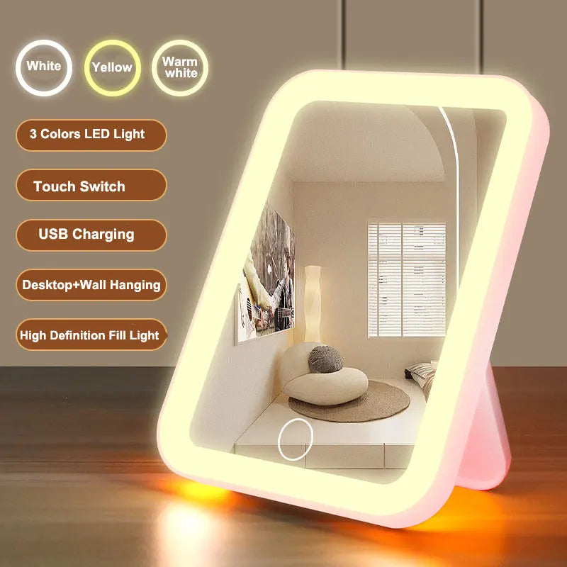 LED Vanity Mirror — 3 Color Modes, Touch Dimming & USB Rechargeable | VibeLux