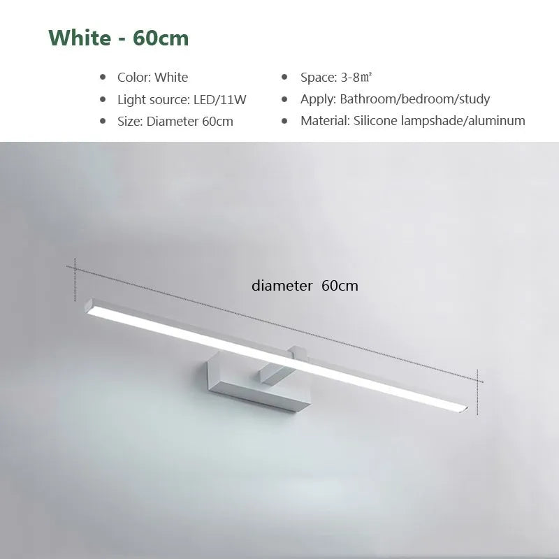 Modern LED Mirror Light – Bathroom Vanity Wall Lamp (Black/White, 40cm & 60cm)