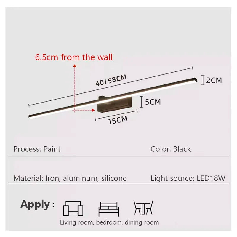 Modern LED Mirror Light – Bathroom Vanity Wall Lamp (Black/White, 40cm & 60cm)