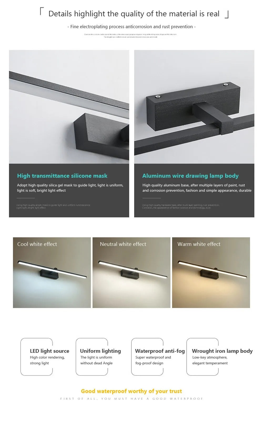 Modern LED Mirror Light – Bathroom Vanity Wall Lamp (Black/White, 40cm & 60cm)
