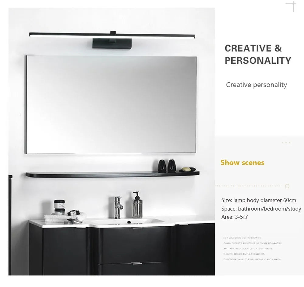 Modern LED Mirror Light – Bathroom Vanity Wall Lamp (Black/White, 40cm & 60cm)