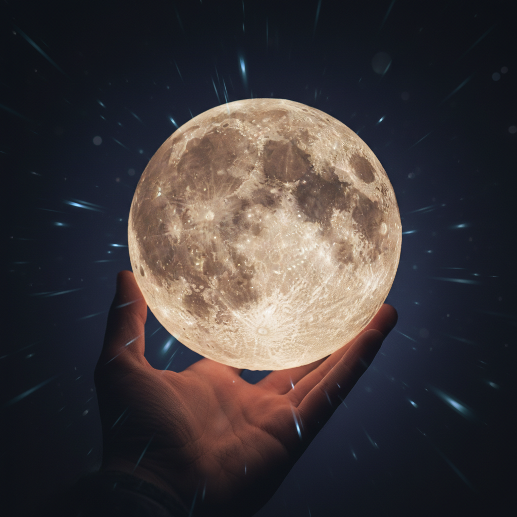 Hand holding glowing Smart Moon Lamp