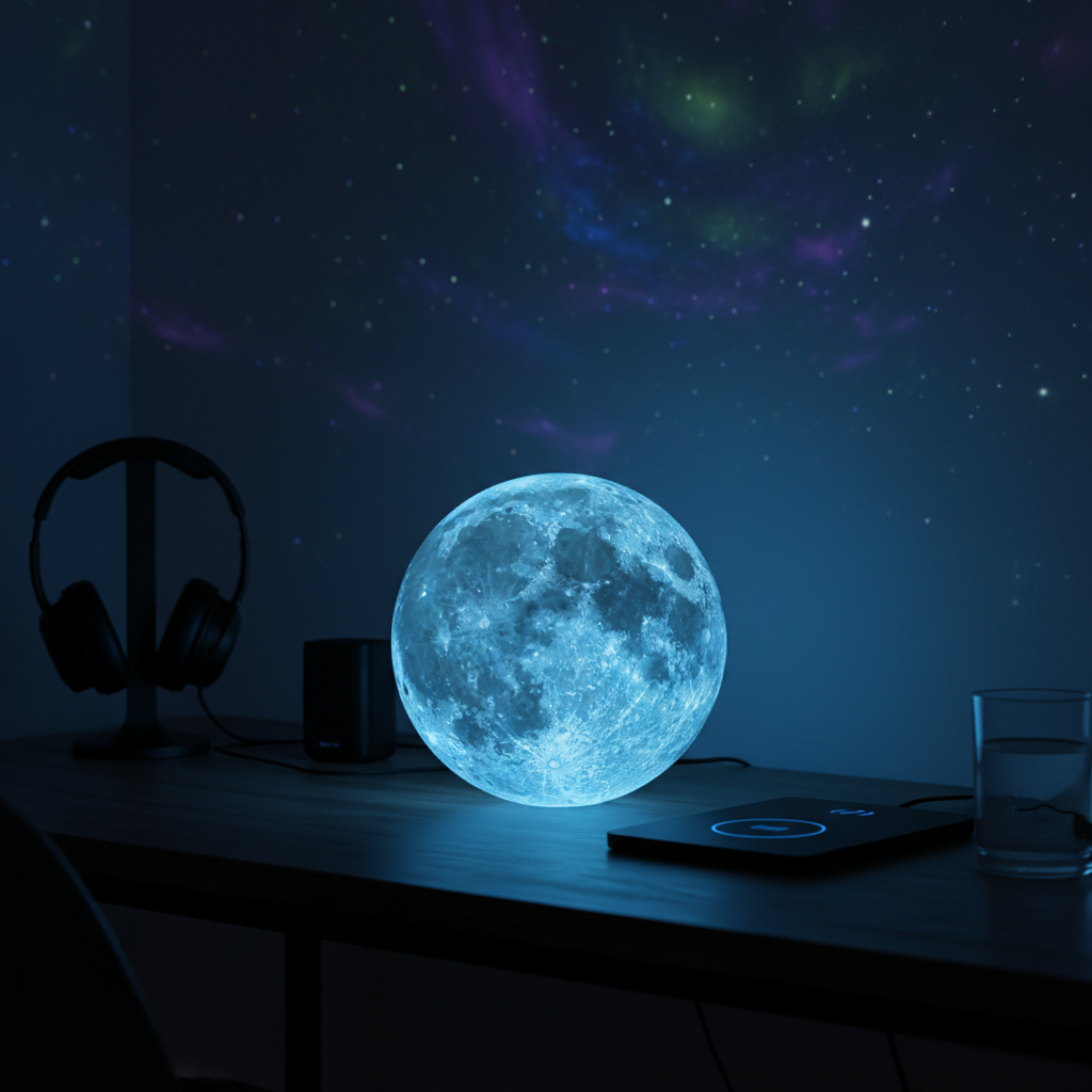 Smart Moon Lamp blue desk aesthetic room
