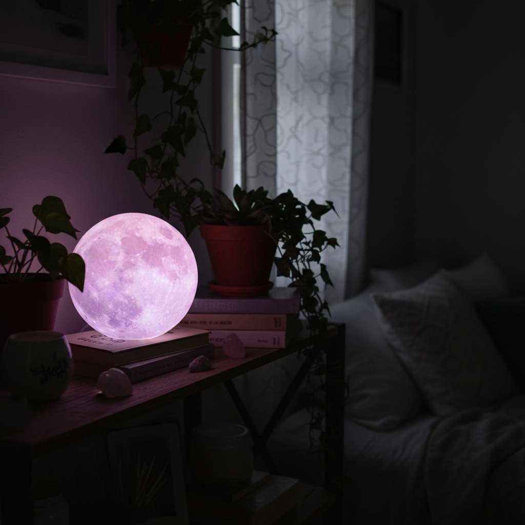 Smart Moon Lamp pink purple shelf decor