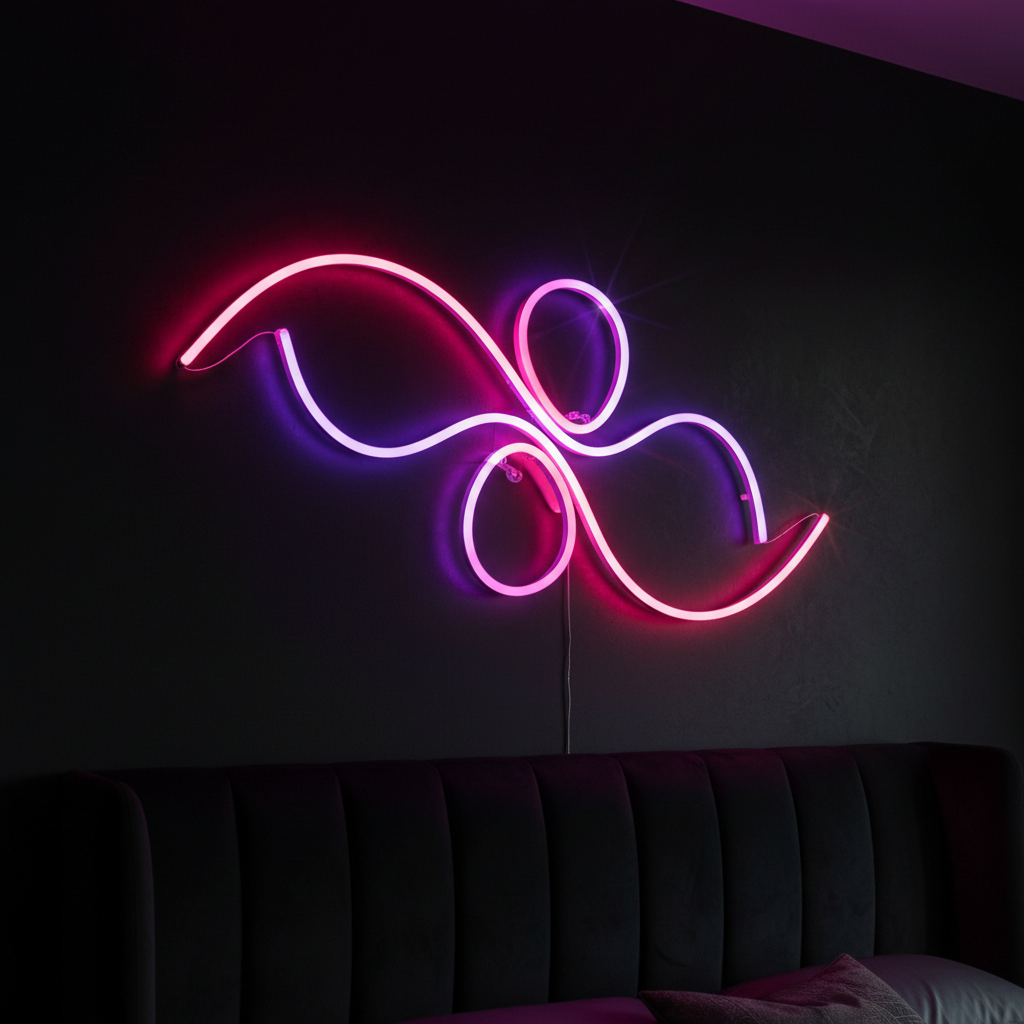 VibeLux LED Neon Flex Strip Lights glowing purple and pink on bedroom wall